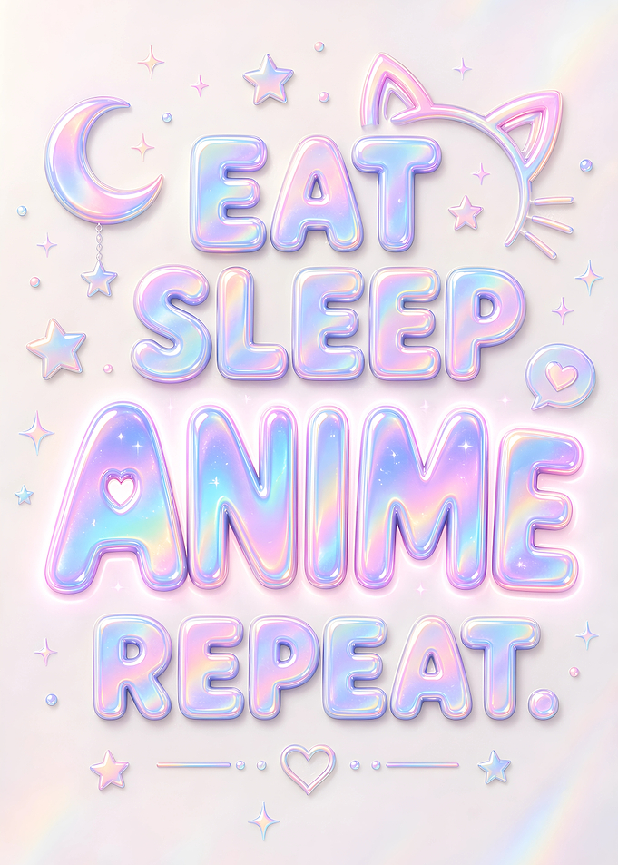 Eat Sleep Anime Repeat Holographic Pastel Bubble