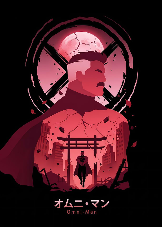 Omni-Man in a Destroyed Cityscape
