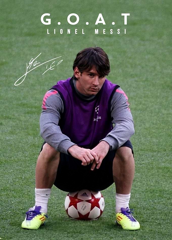 Lionel Messi Sitting on Soccer Ball