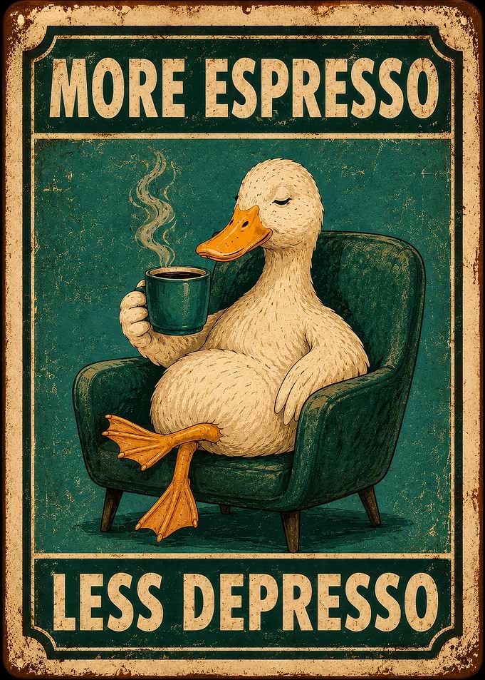 Duck enjoying espresso