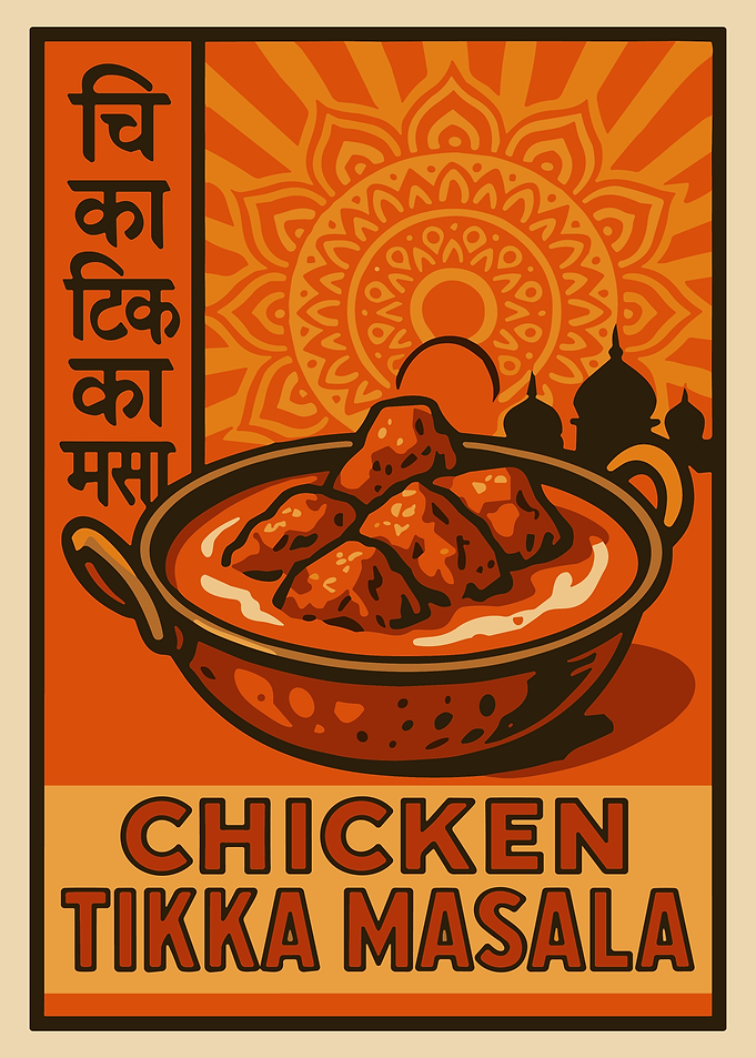 Chicken Tikka Masala Retro Poster Indian Food Mandala Wall Art Kitchen Decor