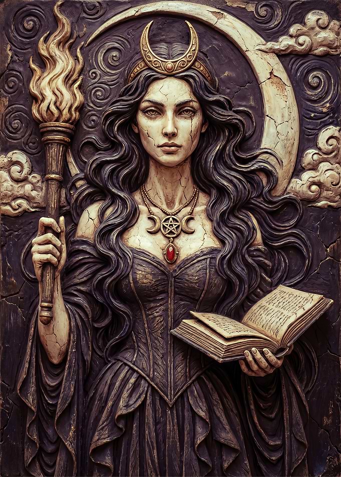 Goddess of the Moon with Torch and Book