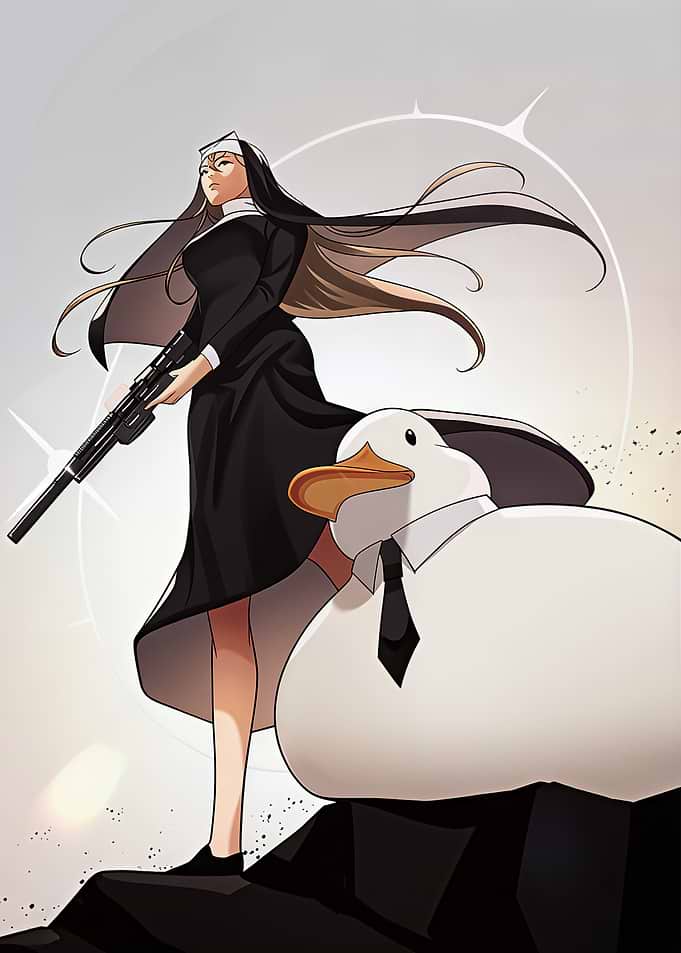Nun with Sniper Rifle and Duck