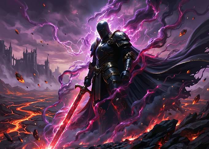 Dark Knight with Fiery Sword