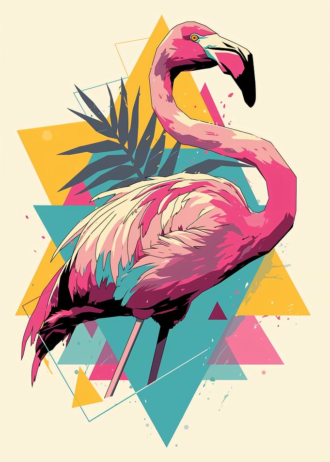 Stylized Flamingo with Geometric Background