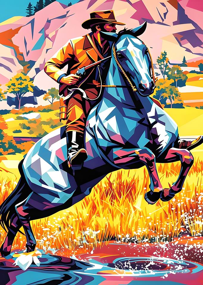 Cowboy Riding a Horse in a Landscape