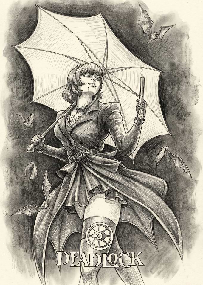 Gothic Woman with Umbrella and Gun