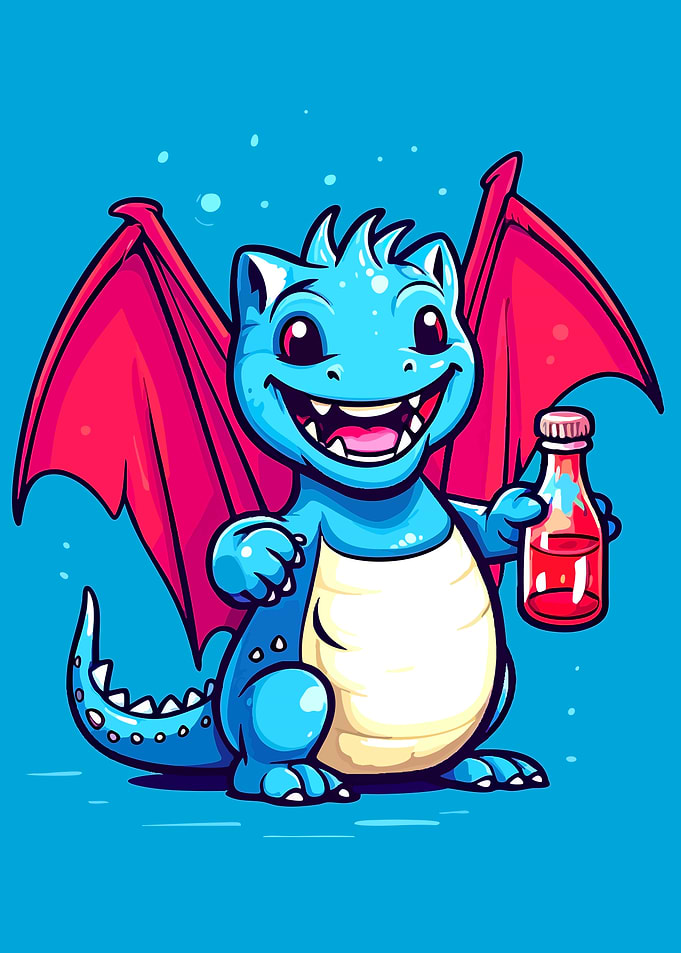 Cute Blue Dragon Holding a Drink