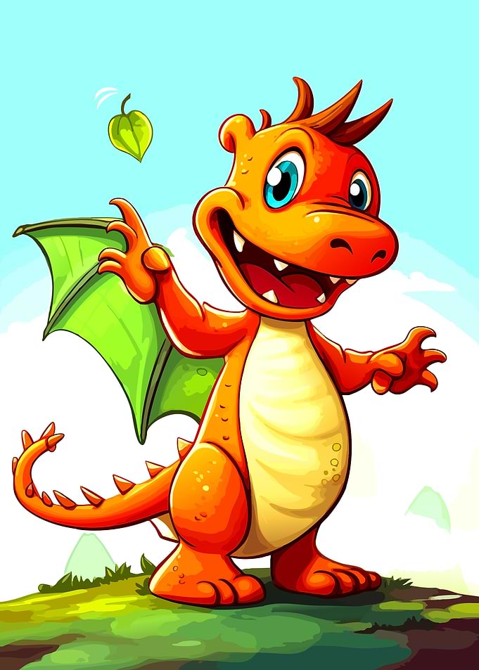 Cute Orange Dragon with Green Wings