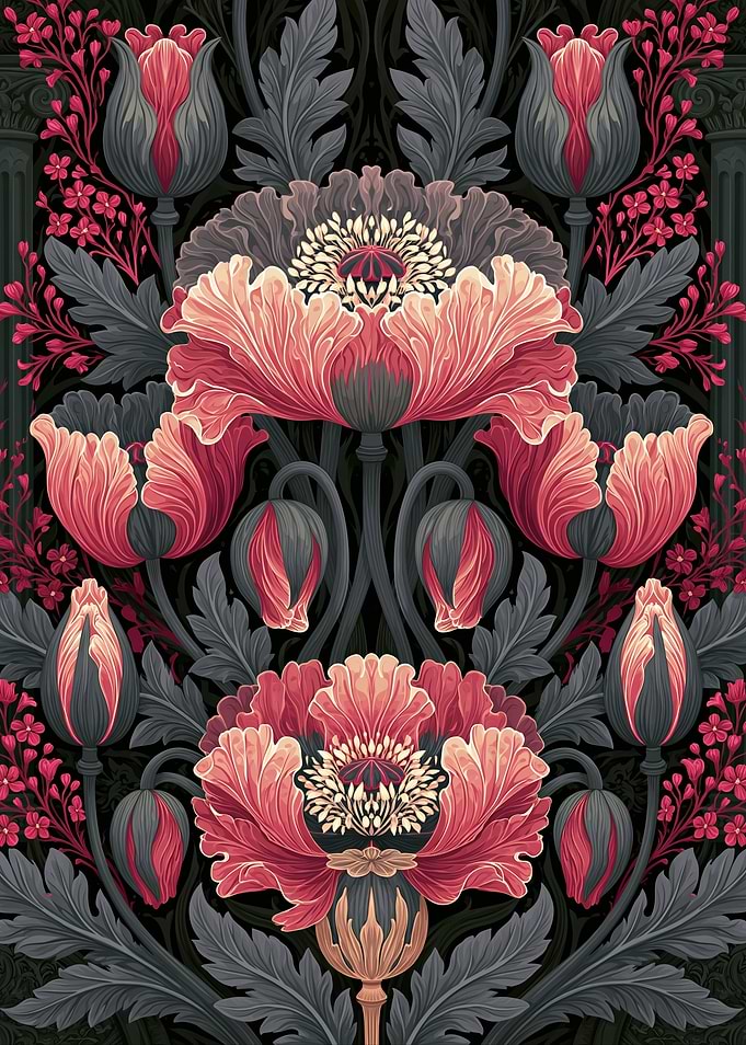 Art Nouveau Poppy Floral Pattern