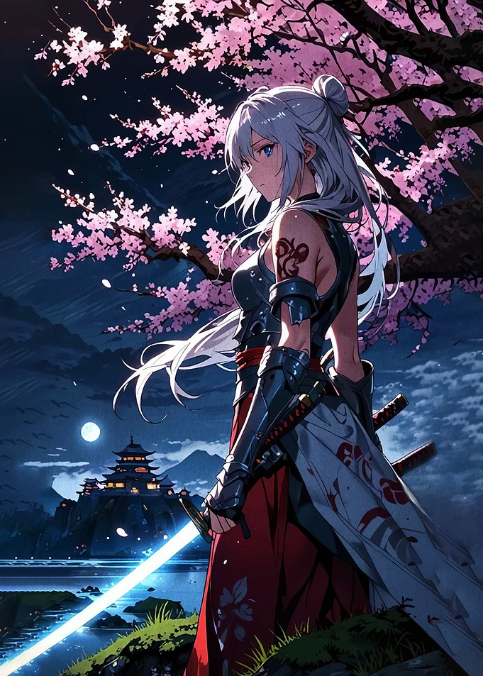 Samurai Warrior Under Cherry Blossoms