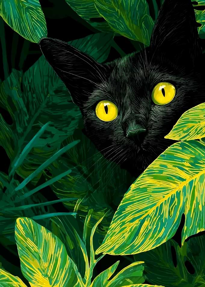Black Cat in Lush Green Jungle