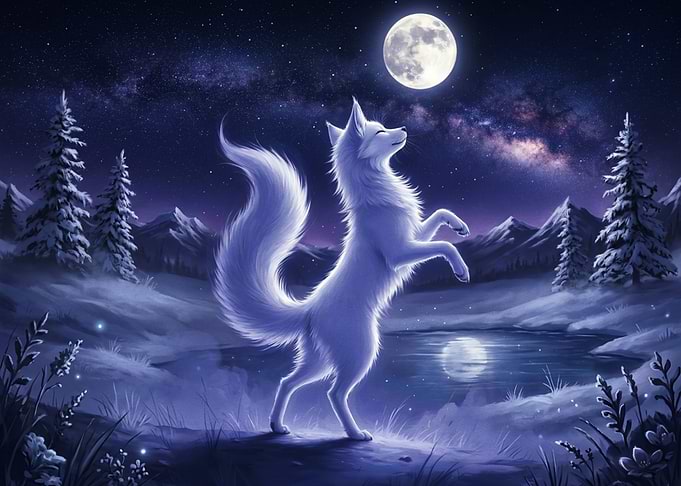 White Fox Under the Full Moon