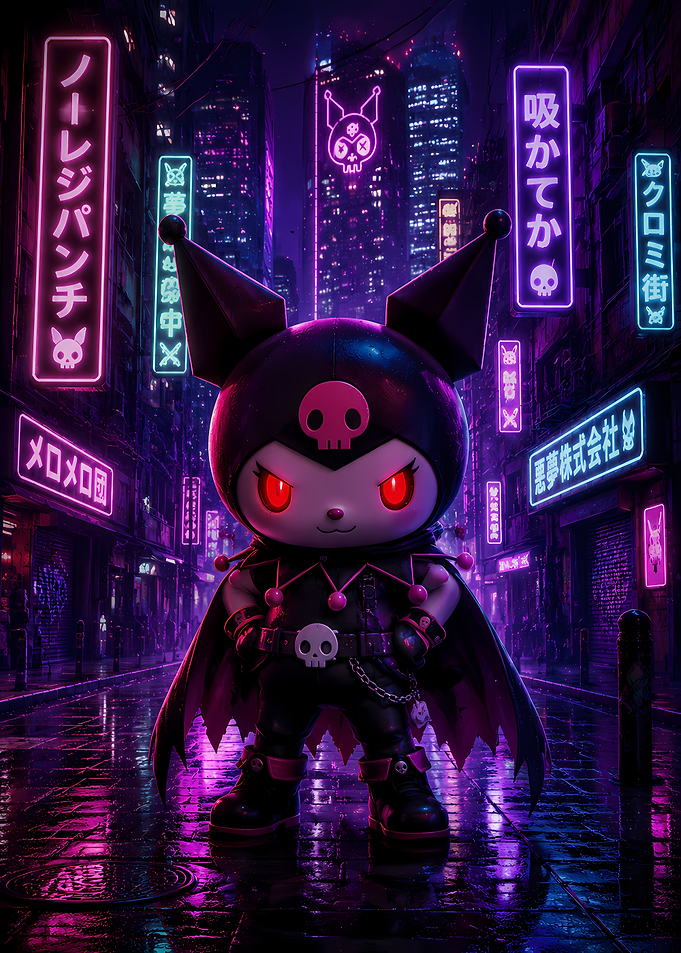Kuromi in Neon Cyberpunk City