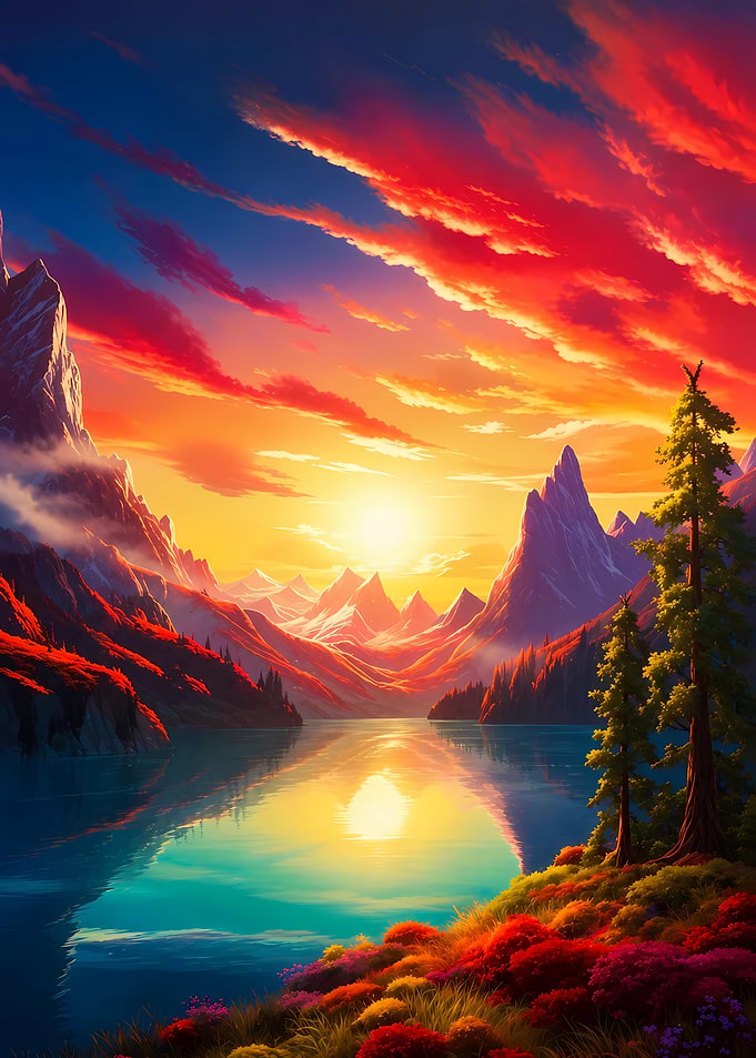 Vibrant Mountain Lake Sunset