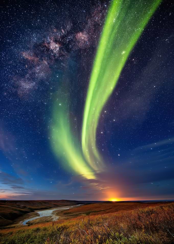 Aurora Borealis Over Alaskan Landscape