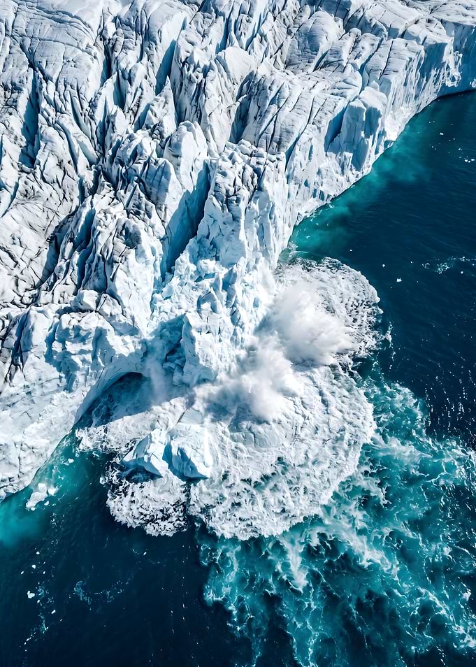 Glacier calving into the ocean