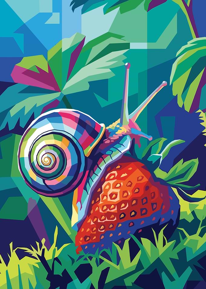 Colorful Snail on Strawberry
