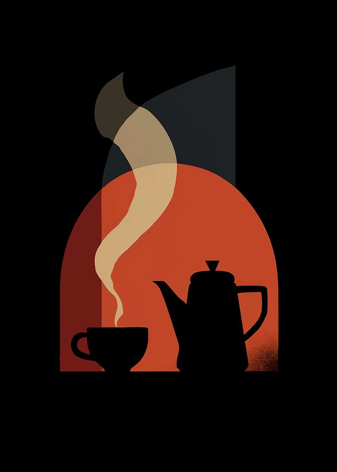 Steaming Coffee Pot and Cup