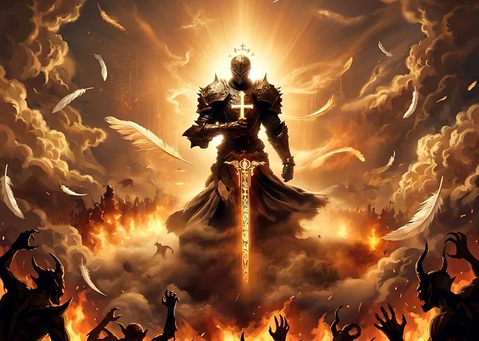 Angelic Knight Battling Demons