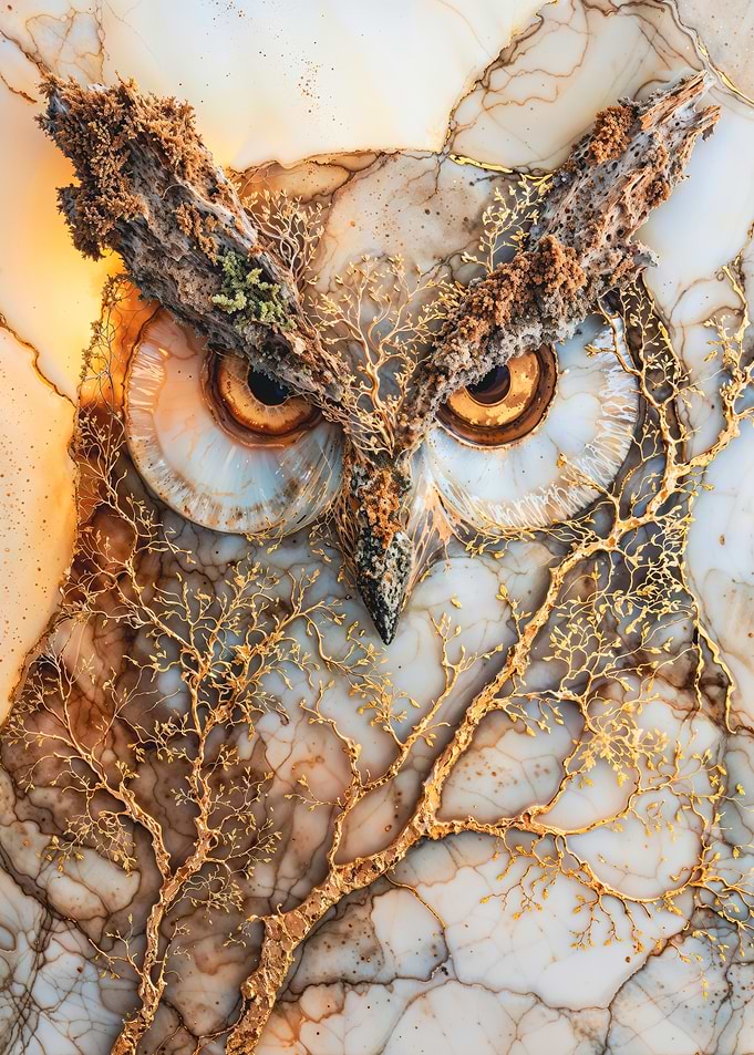 Marble Owl Face with Gold