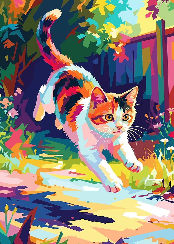 Colorful Cat in Garden