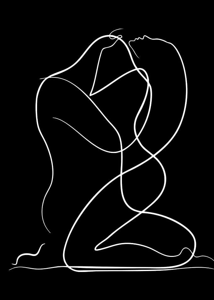 Abstract Line Art of Embracing Couple