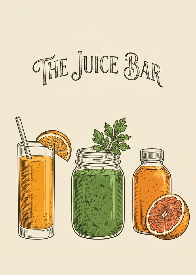 Fresh Fruit Juice Bar Vintage Engraving