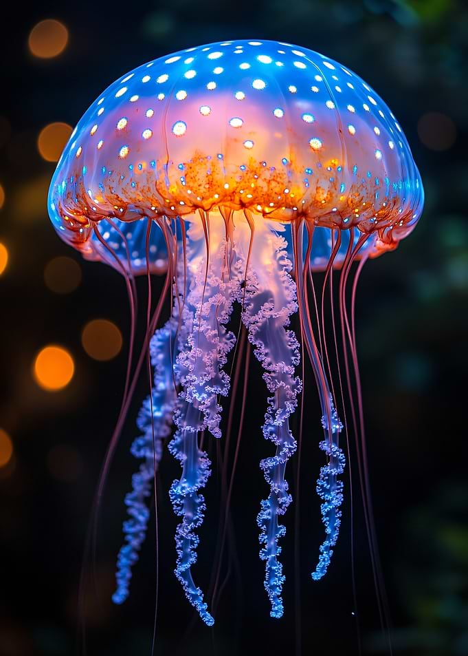 Bioluminescent Jellyfish in Dark Water