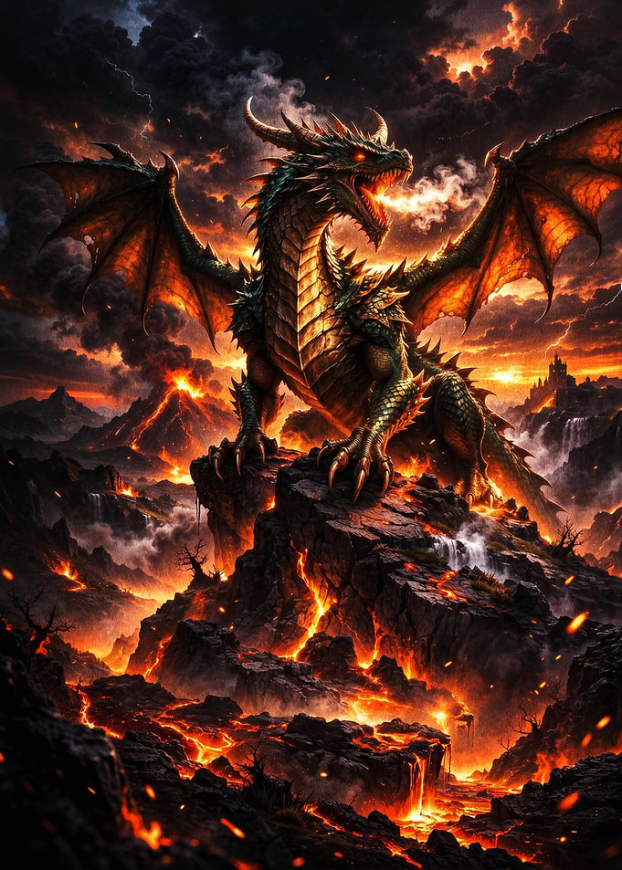 Dragon in a Volcanic Landscape