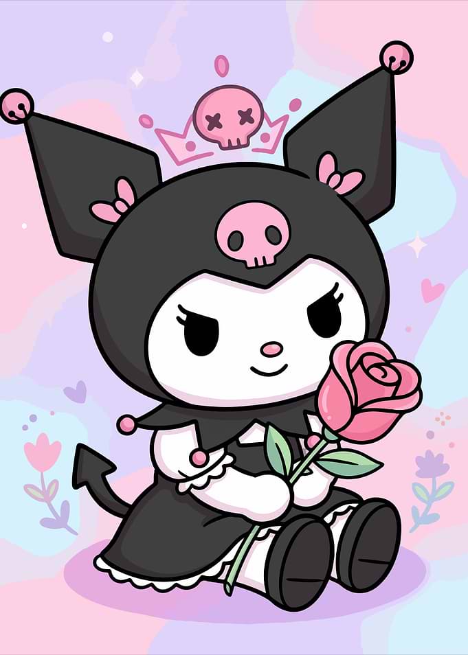 Kuromi Holding a Pink Rose