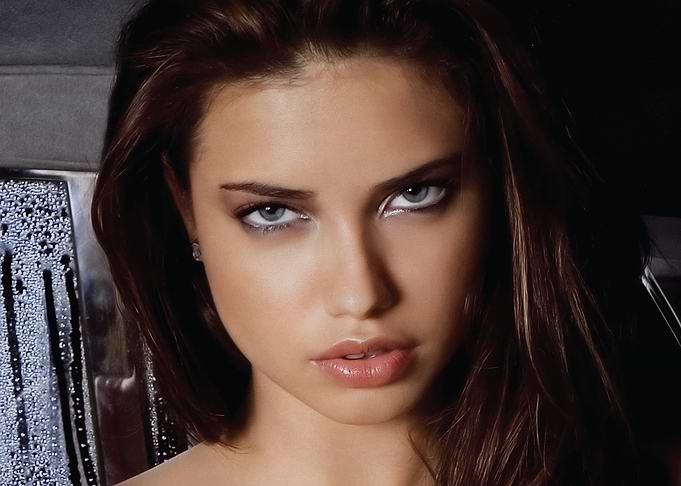 Close-up of Adriana Lima's face
