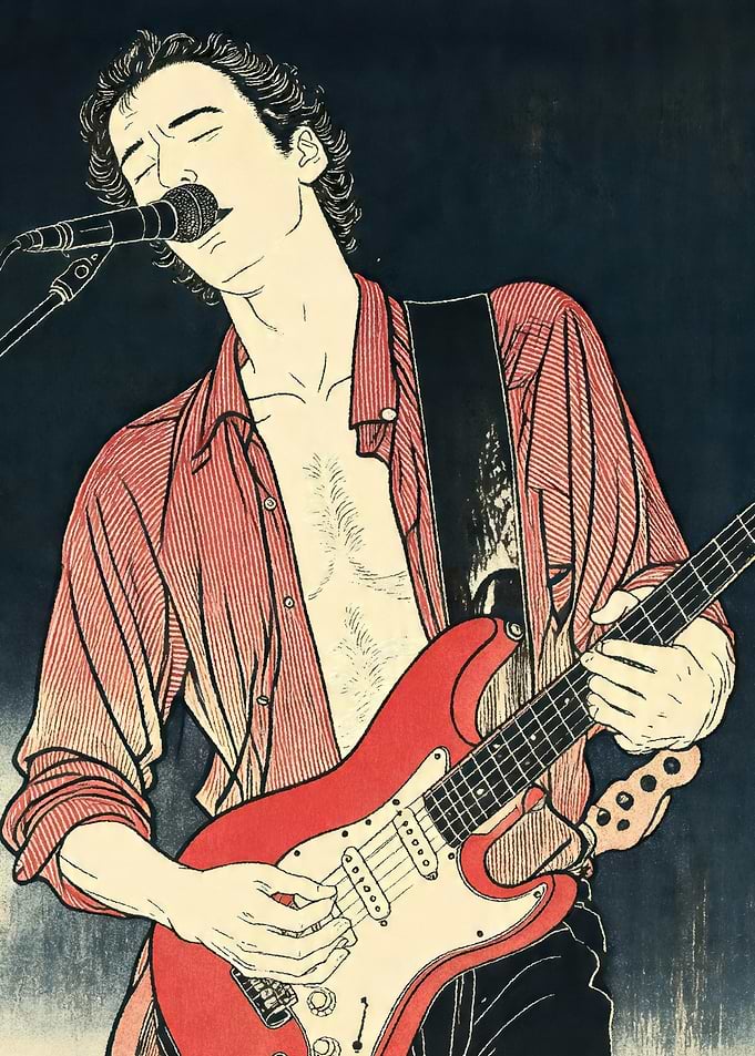 Musician Playing Guitar and Singing