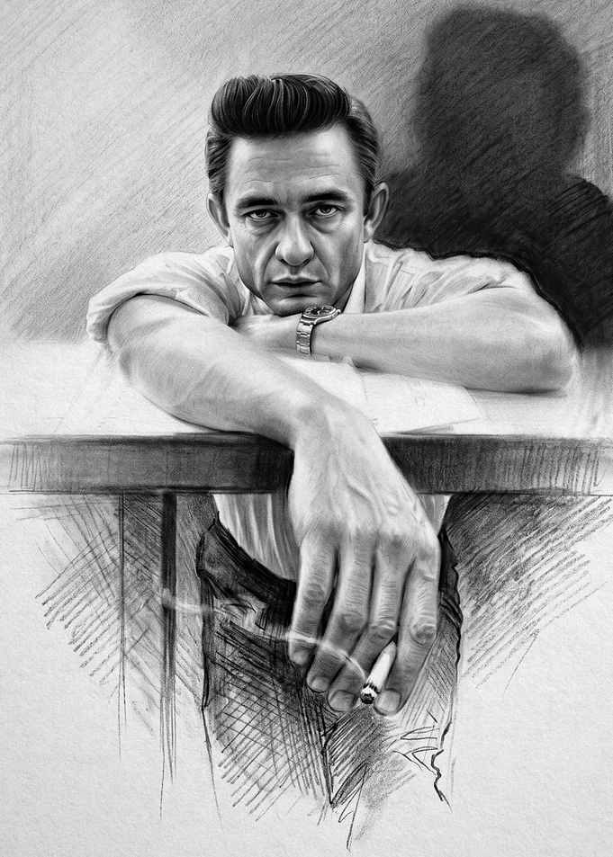 Johnny Cash Smoking Portrait