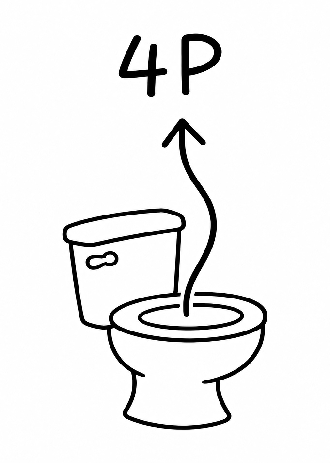 Toilet with 4P text
