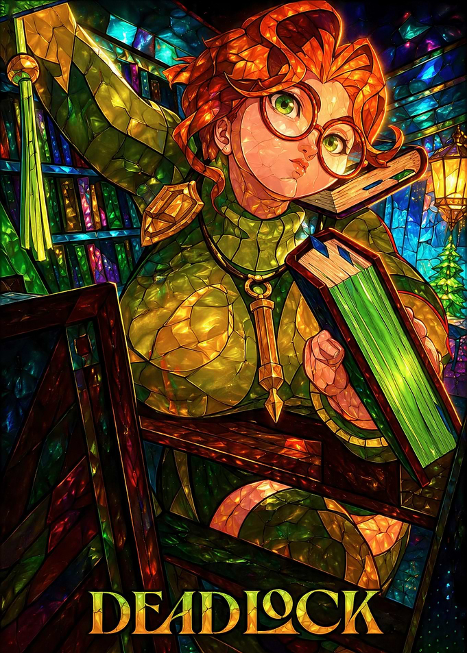 Stained Glass Librarian with Books