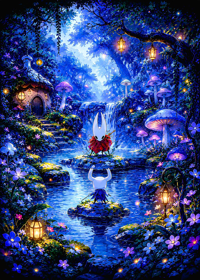 Hollow Knight Characters in Enchanted Forest