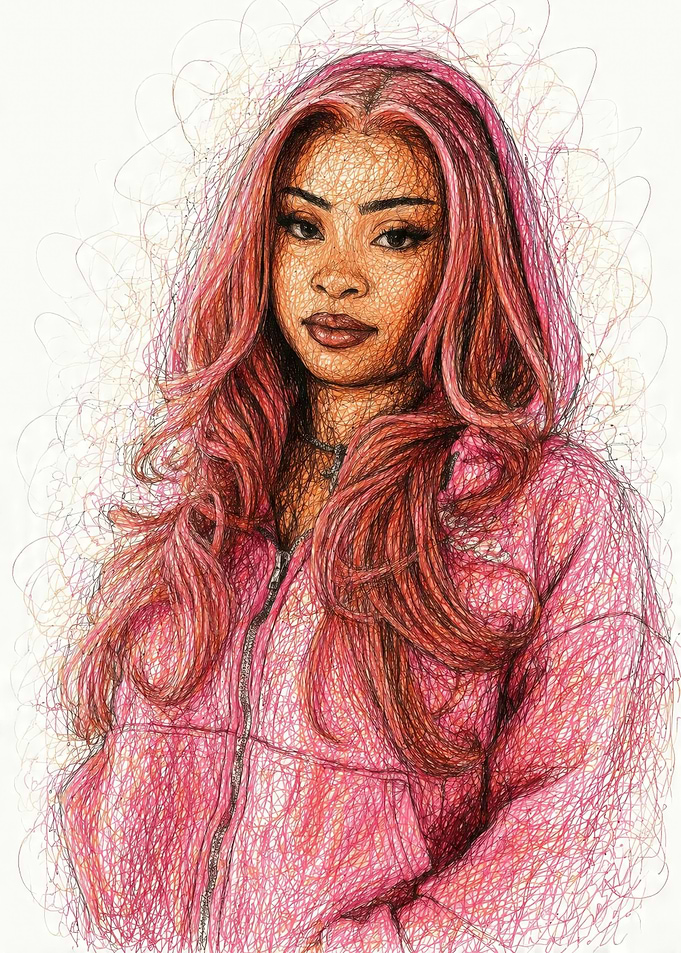 Portrait of a woman with pink hair