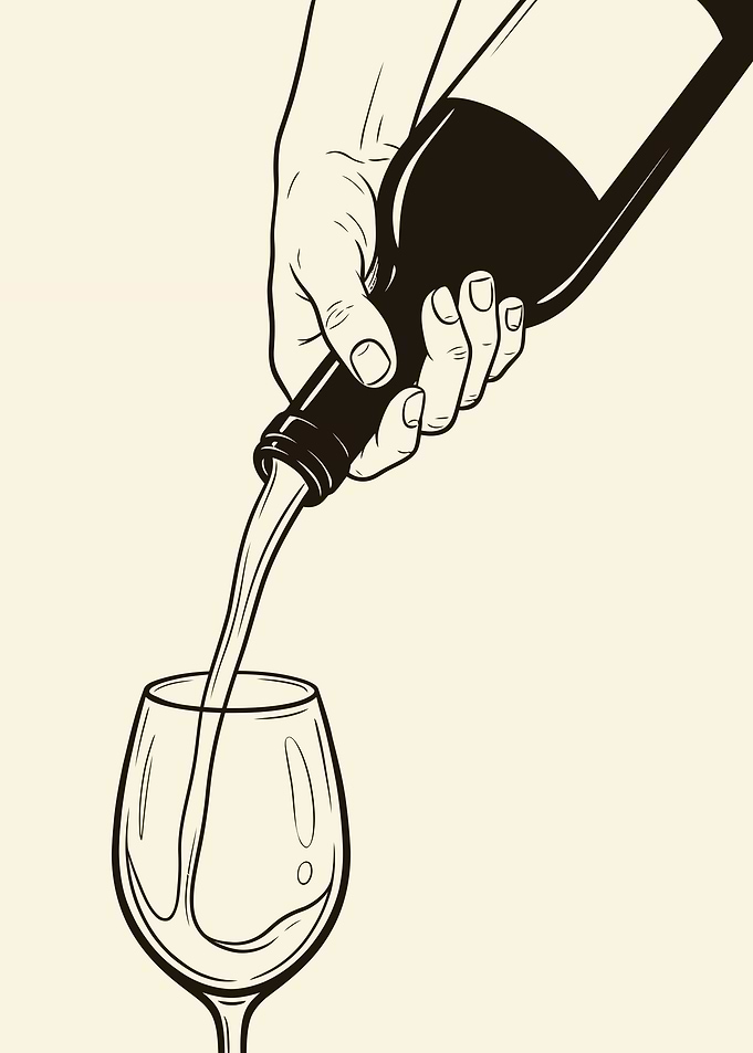 Hand Pouring Wine Into Glass Line Art