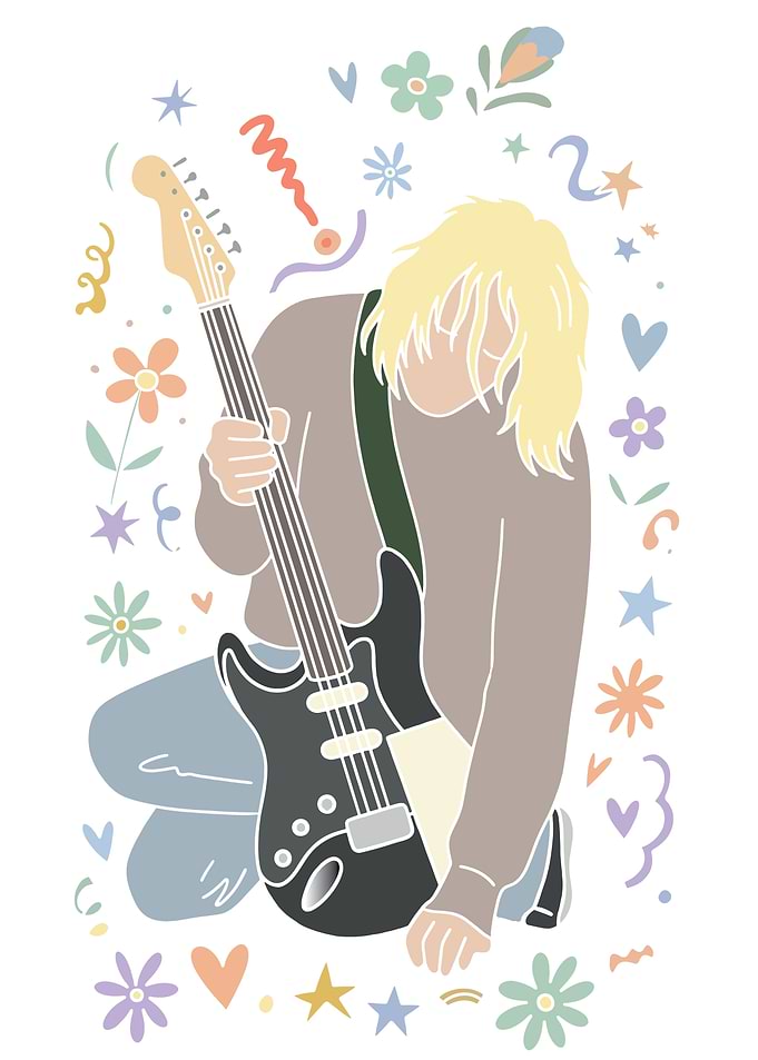 Musician with Guitar and Flowers