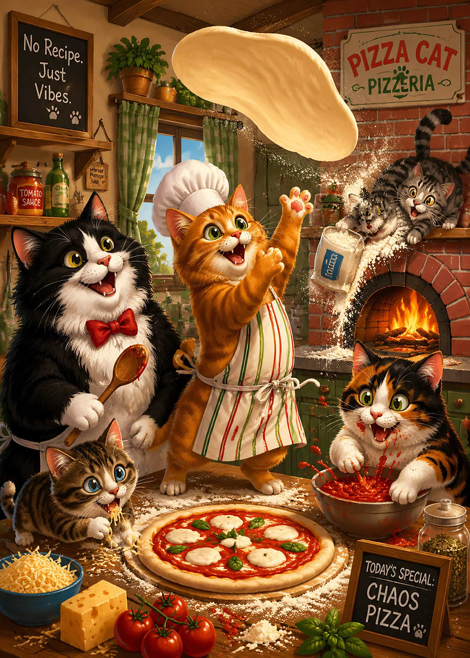Cats Making Pizza Chaos