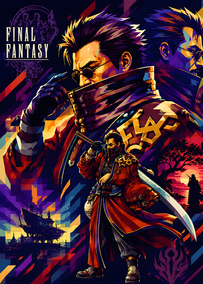Auron from Final Fantasy X - Stylized Pixel Art Portrait