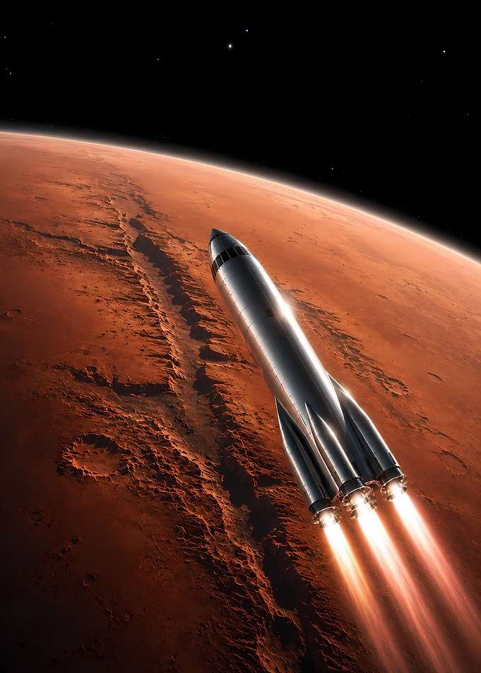 Rocket approaching Mars