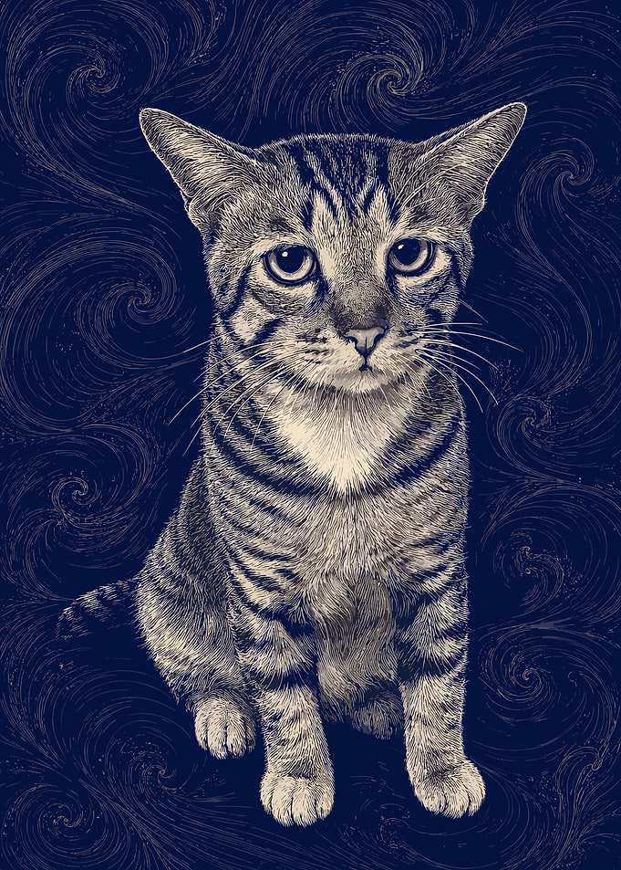 Tabby Cat with Swirling Background