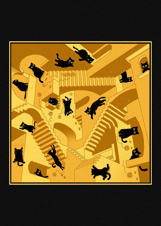 Impossible Cat Staircase Escher Inspired Art