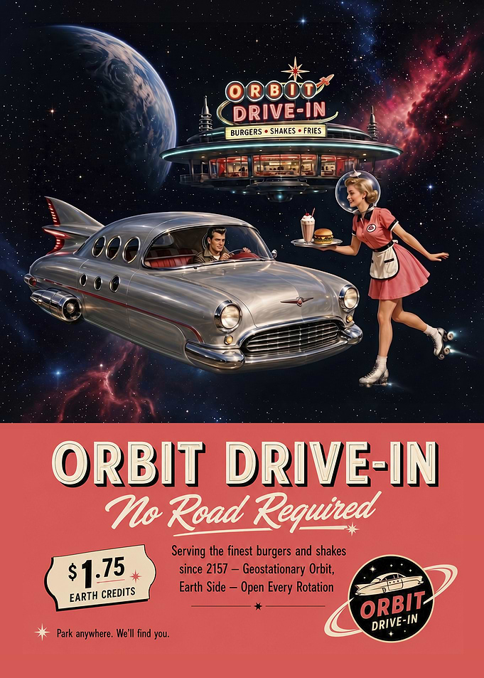 Orbit Drive-In Vintage Space Advertisement Retro Sci-Fi Poster