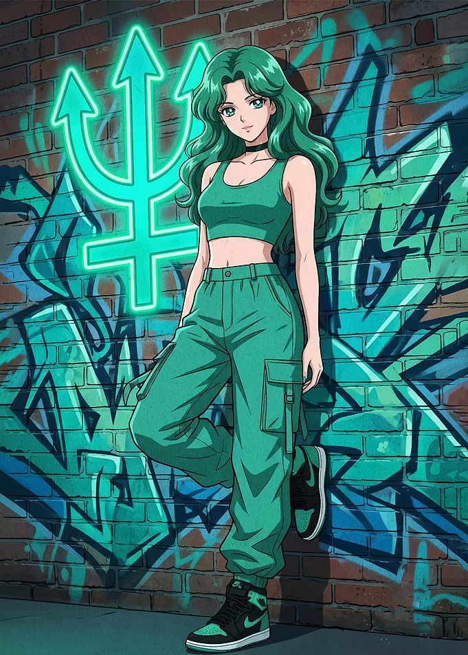Anime Girl in Green Streetwear