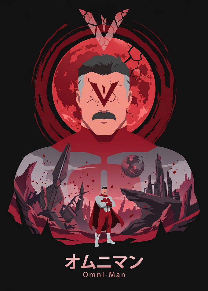 Omni-Man with Cracked Planet Background
