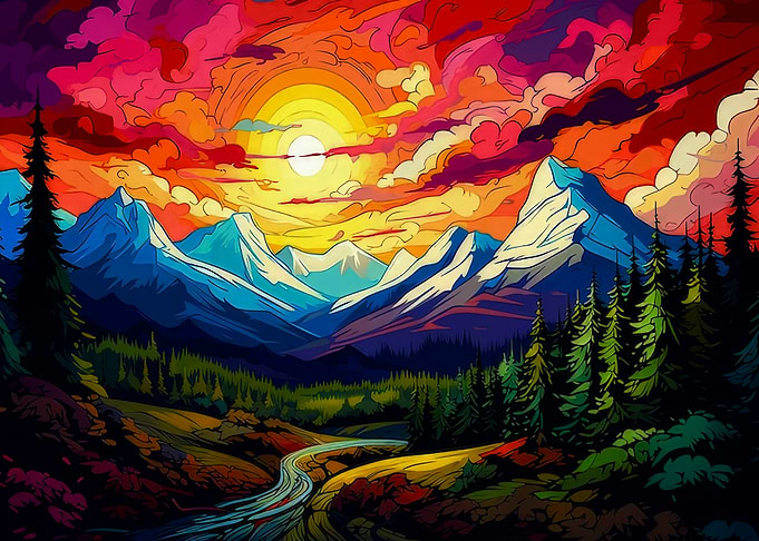 Vibrant Mountain Sunset Landscape