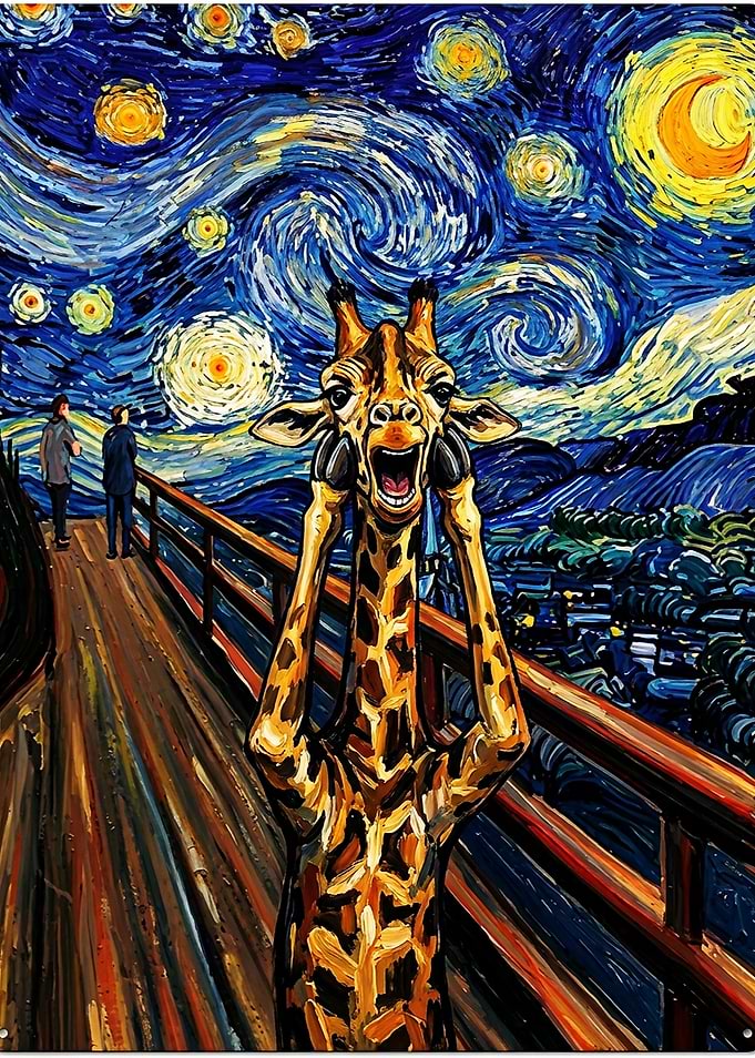 Giraffe Screaming in Starry Night